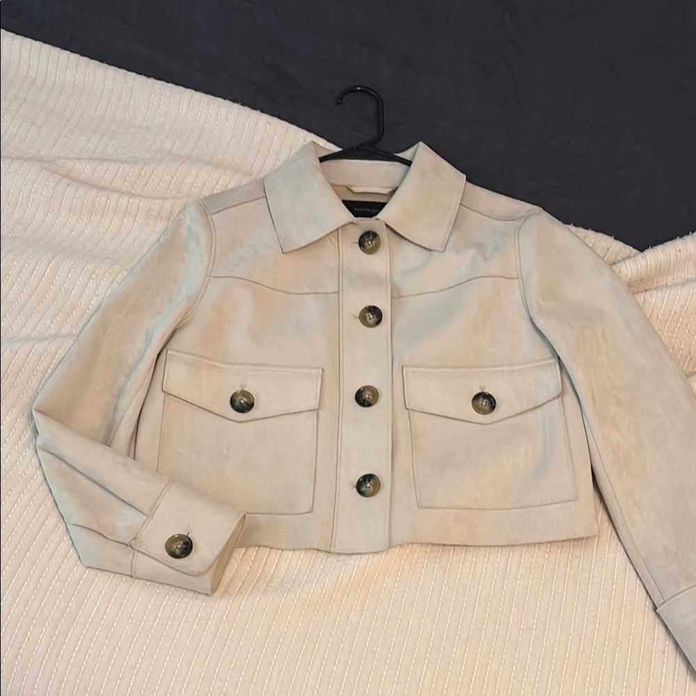 Vegan Suede banana republic Cropped Jacket with Button Details